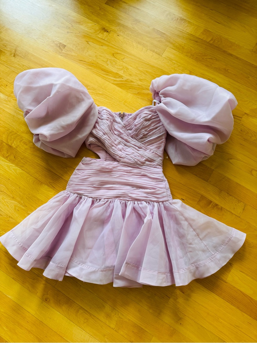 Aje Pink Pleated Mini Dress with Puff Detail